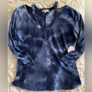 NWT Misia curvy cold shoulder blue tye dye fleece shirt womens 1X